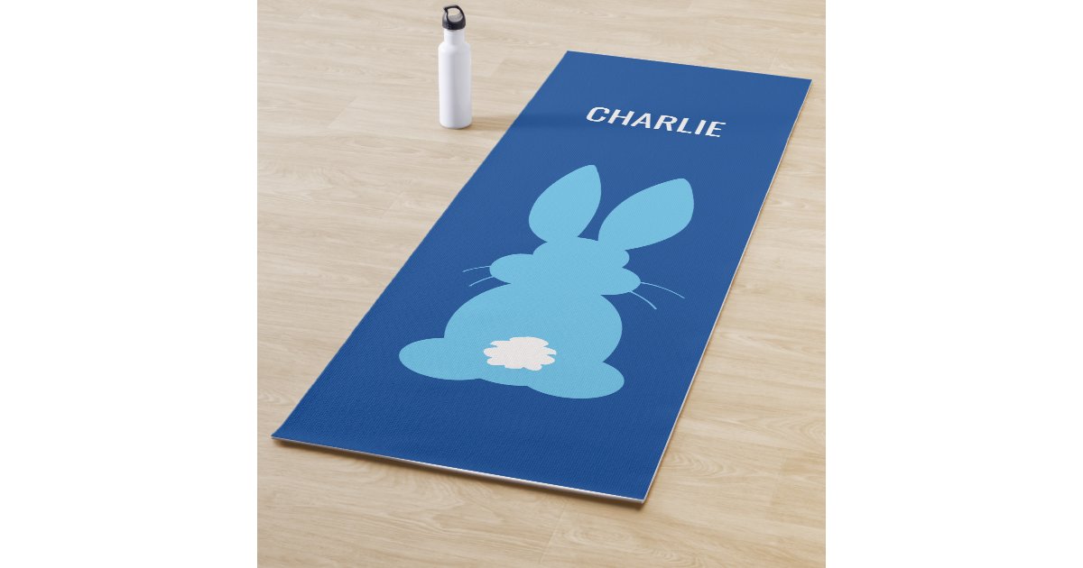 Blue Bunny Silhouette Personalized Cute Animal Yoga Mat