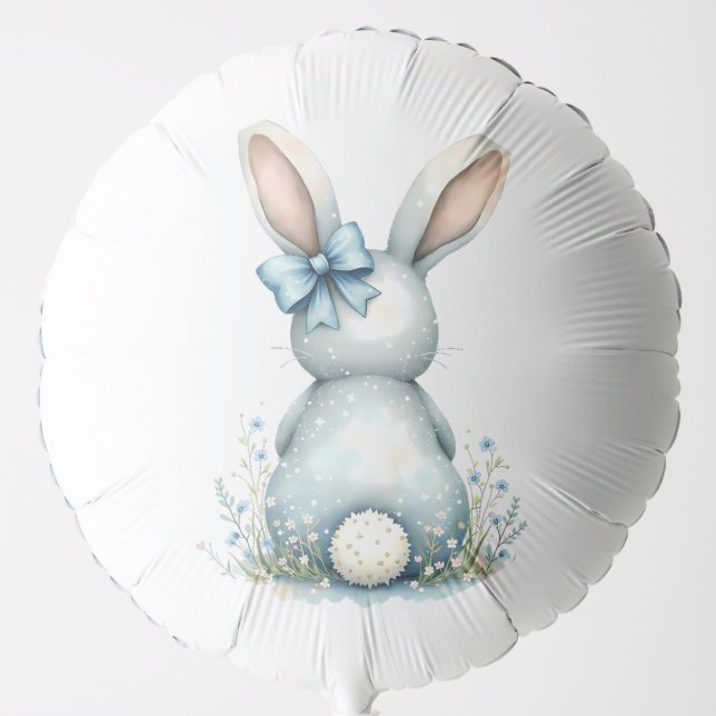 Blue Bunny Tail Cottontail Easter Bunny with Eggs Balloon (Front)