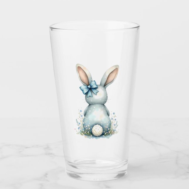 Blue Bunny Tail Cottontail Easter Bunny with Eggs Glass (Front)