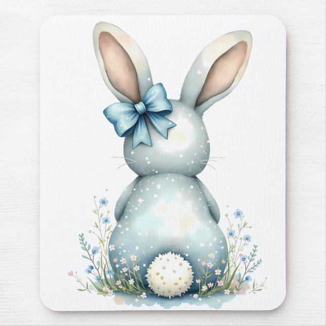 Blue Bunny Tail Cottontail Easter Bunny with Eggs Mouse Pad (Front)