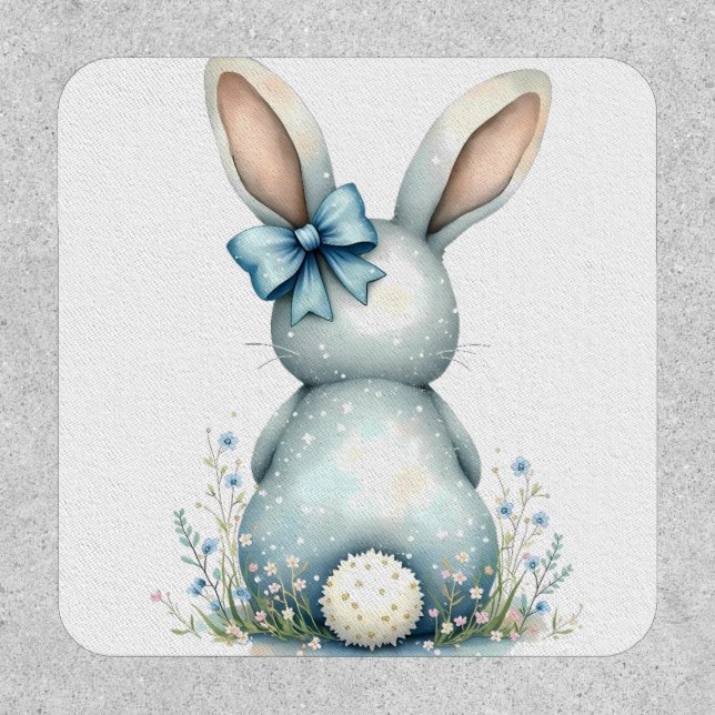 Blue Bunny Tail Cottontail Easter Bunny with Eggs Patch (Front)