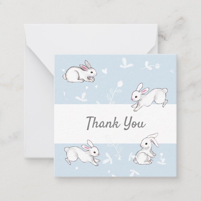 Blue  Bunny Thank You Note Cards (Front)