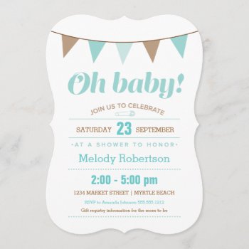 Blue Bunting Baby Shower Invitation by charmingink at Zazzle