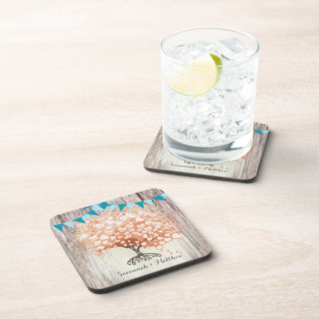 Blue Bunting Country Chic Barn Wood Wedding Coaster (Right Side)