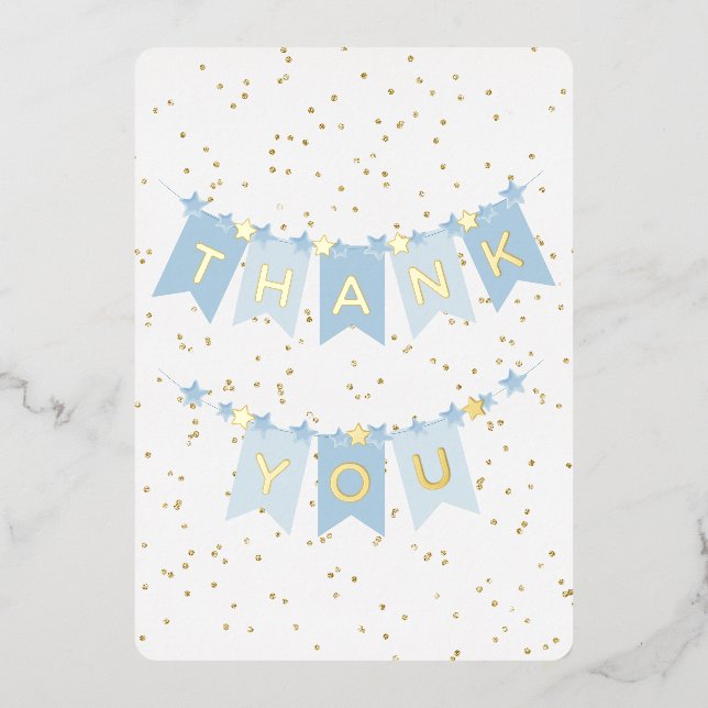 Blue Bunting Flags Gold Foil Thank You Card (Front)