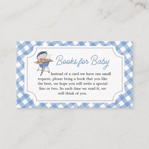 Blue Burger BBQ Baby Shower Books for Baby Enclosure Card