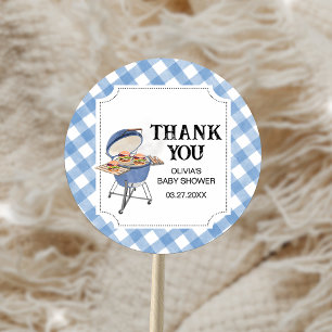 Blue Burger BBQ Baby Shower  Classic Round Sticker