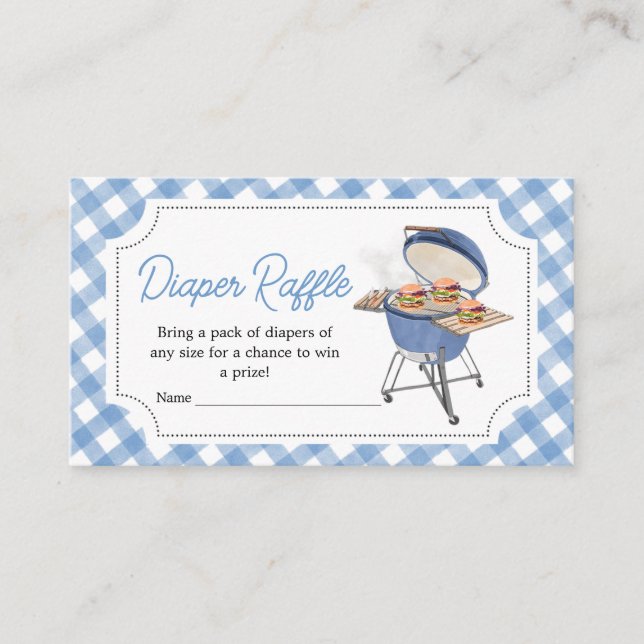Blue Burger BBQ Baby Shower Diaper Raffle Enclosure Card (Front)
