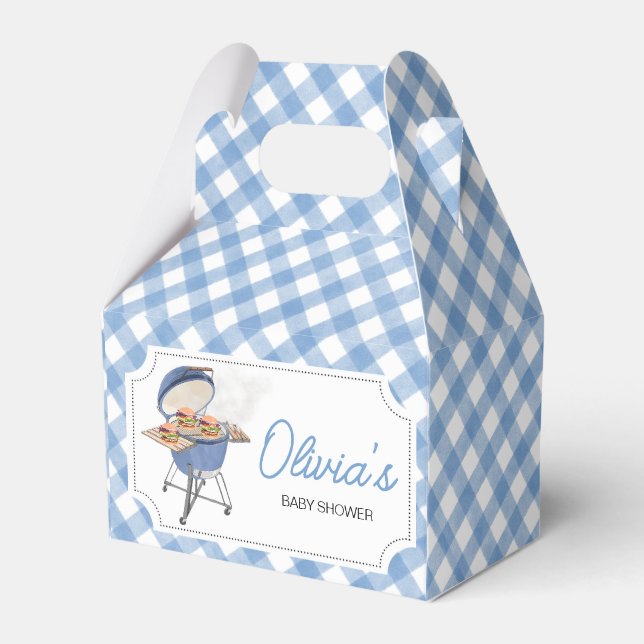 Blue Burger BBQ Baby Shower  Favor Boxes (Front Side)