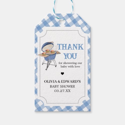 Blue Burger BBQ Baby Shower Favor Tags