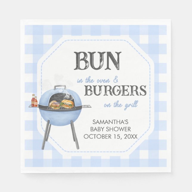 Blue Burger BBQ Baby Shower Napkins (Front)