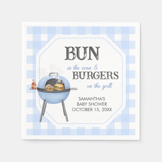 Blue Burger BBQ Baby Shower Napkins (Front)