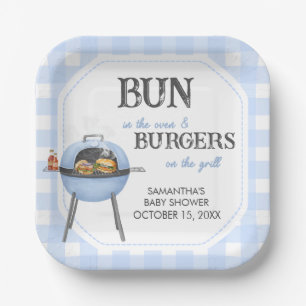 Blue Burger BBQ Baby Shower Paper Plates