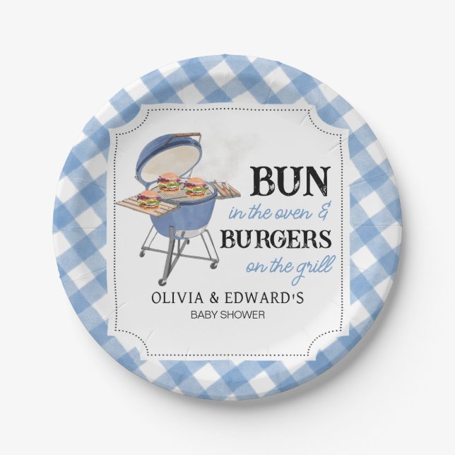 Blue Burger BBQ Baby Shower  Paper Plates (Front)