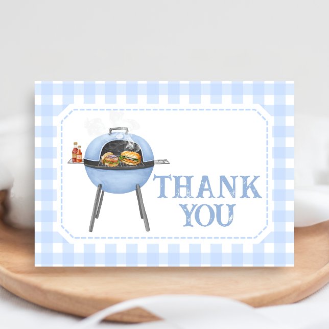 Blue Burger BBQ Baby Shower Thank You Card (Bun and Burgers Baby Shower Thank You Card
)