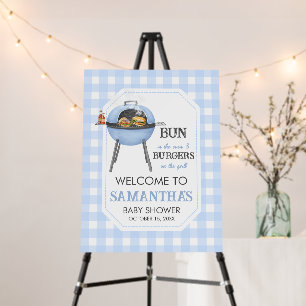 Blue Burger BBQ Baby Shower Welcome Sign