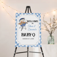 Blue Burger BBQ Baby Shower Welcome Sign