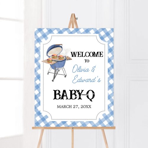 Blue Burger BBQ Baby Shower Welcome Sign