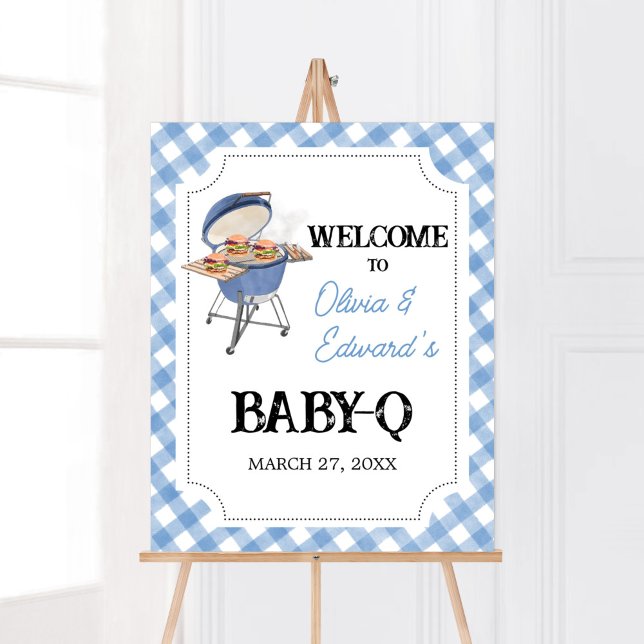 Blue Burger BBQ Baby Shower Welcome Sign (Boy Backyard BBQ Baby Shower Welcome Sign)