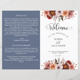 Blue, Burgundy and Blush Floral Wedding Program