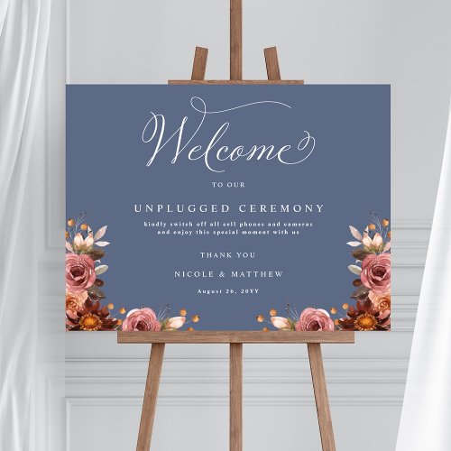 Blue Burgundy and Pink Unplugged Ceremony Sign