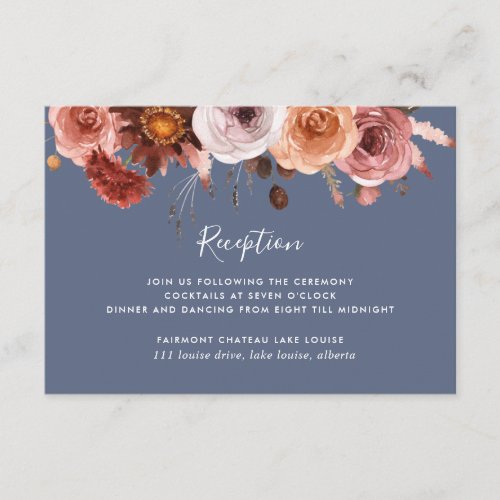 Blue Burgundy Blush Floral Wedding Reception Enclosure Card