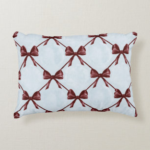 Blue Burgundy Bows Stripes Accent Pillow