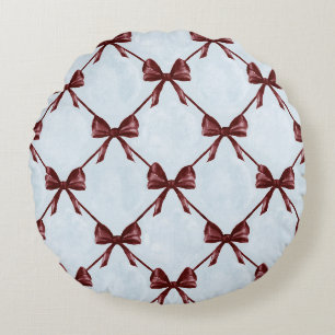 Blue Burgundy Bows Stripes Round Pillow