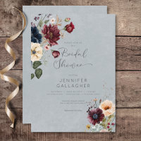 Blue Burgundy & Cream Rustic Floral Bridal Shower