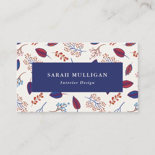 Blue  Burgundy Nature Leaves Pattern Business Card