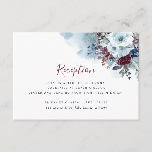 Blue Burgundy Purple Floral Wedding Reception  En Enclosure Card