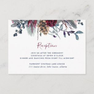 Blue Burgundy Purple Floral Wedding Reception & Enclosure Card
