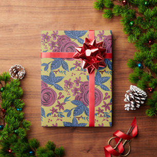 Blue Burgundy Rose Gold Watercolor Hand drawn Wrapping Paper