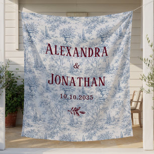 Blue Burgundy Vintage Lace Wedding Backdrop