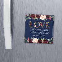 Blue Burgundy Watercolor Floral Love Save The Date