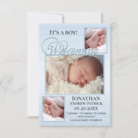 Blue Burlap Baby Birth Photos Announcement Card