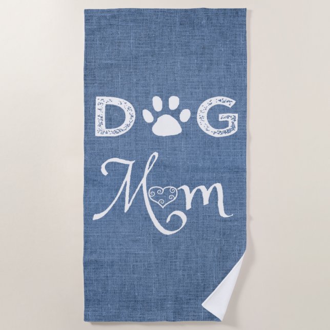 Blue Burlap Dog Mom Beach Towel (Front)