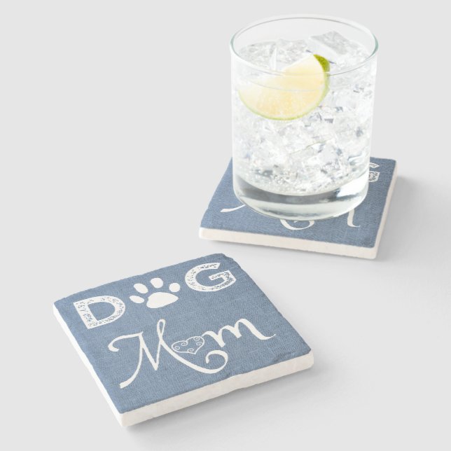 Blue Burlap Dog Mom Coaster (Side)