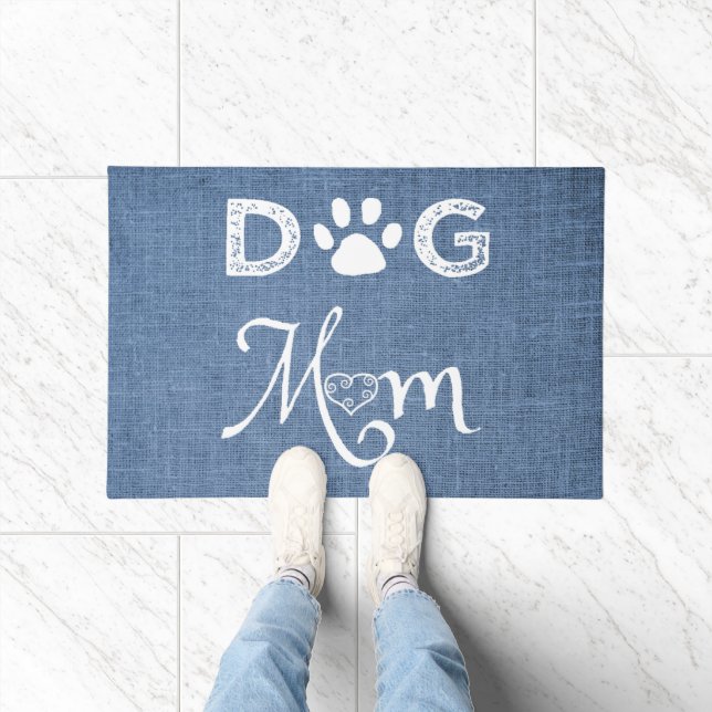 Blue Burlap Dog Mom Door Mat (Indoor)