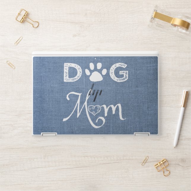 Blue Burlap Dog Mom HP Laptop Skin (Desk)