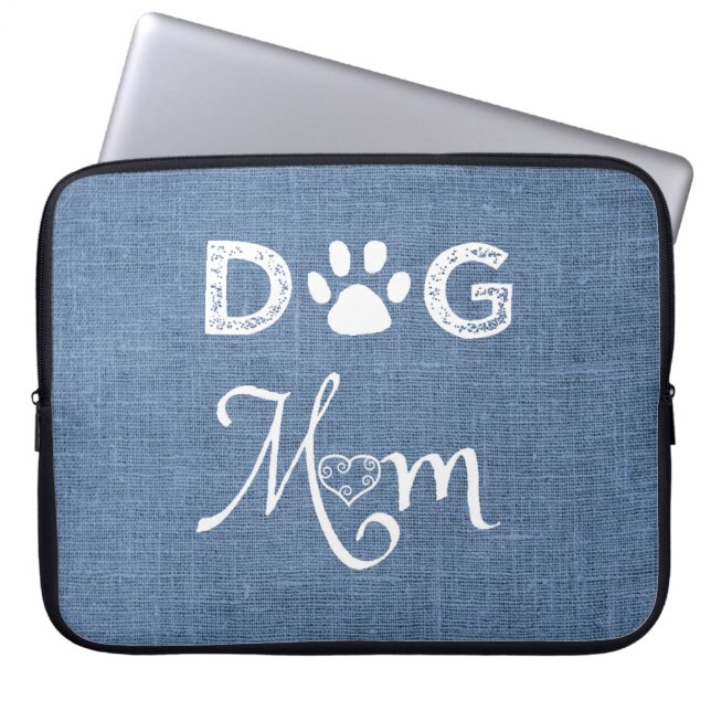 Blue Burlap Dog Mom Laptop Sleeve (Front)