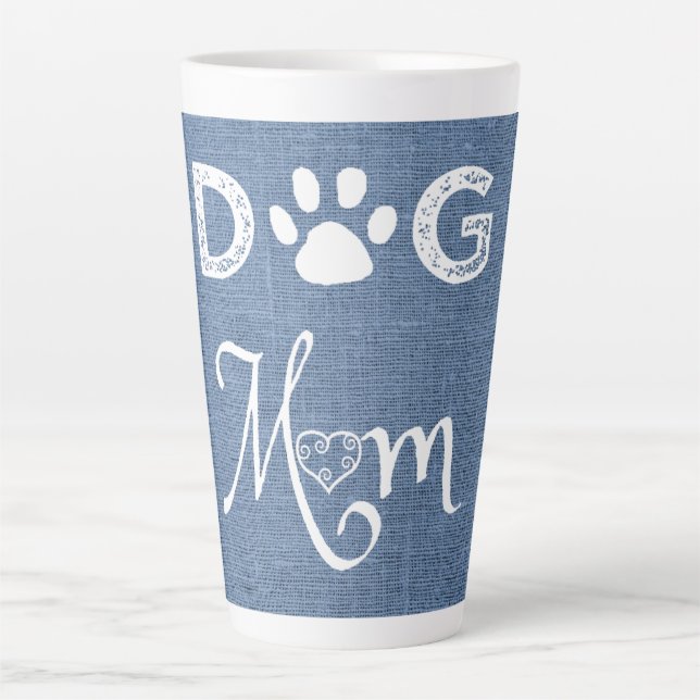 Blue Burlap Dog Mom Latte Mug (Front)