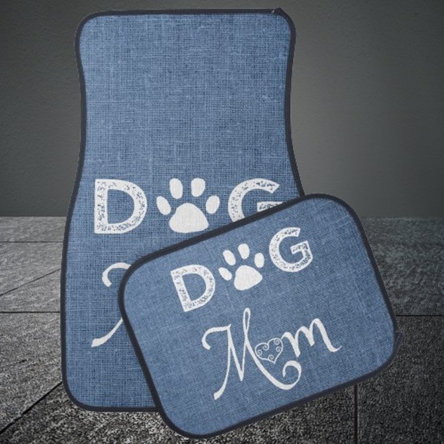 Blue Burlap Dog Mom Set of Car Mats (Blue Burlap Dog Mom Car Mats)