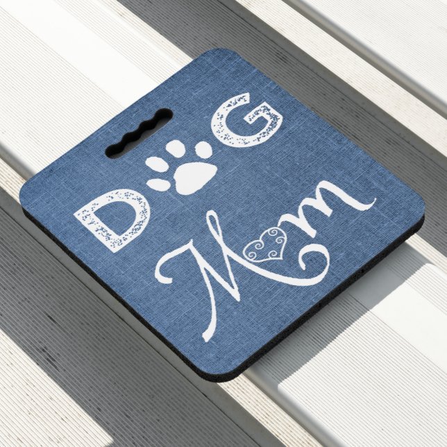 Blue Burlap Dog Mom Stadium Seat Cushion (In Situ)