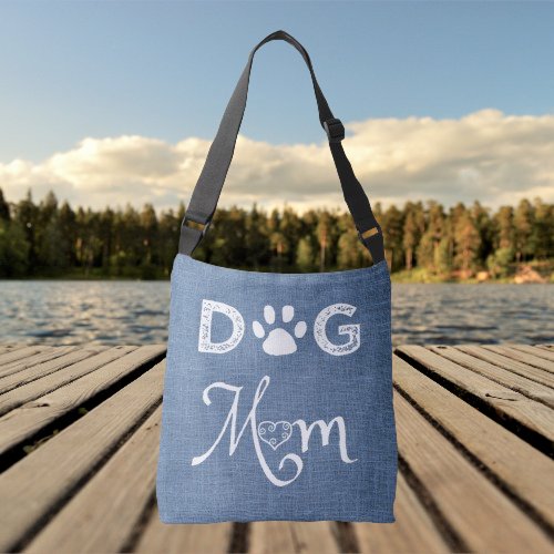 Blue Burlap Dog Mom Tote