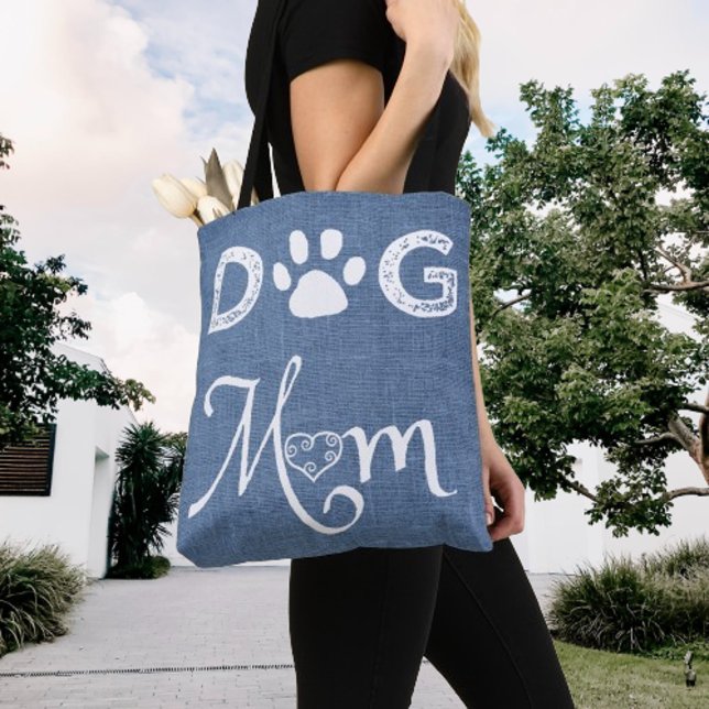 Blue Burlap Dog Mom Tote Bag (Blue Burlap Dog Mom Tote Bag)