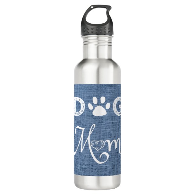 Blue Burlap Dog Mom Water Bottle (Front)