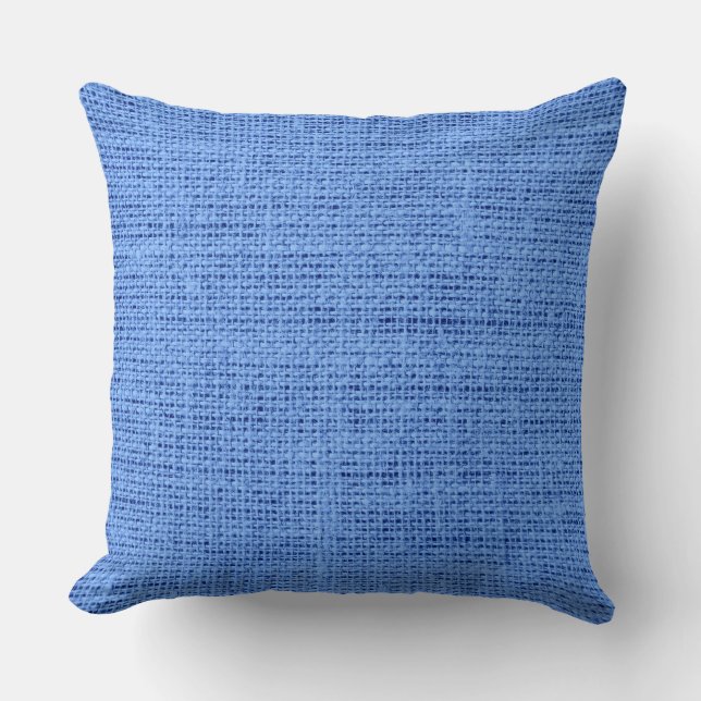 Blue Burlap Linen Rustic Jute Throw Pillow (Front)