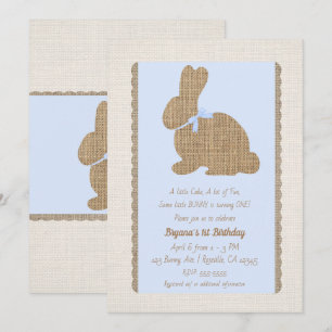 Blue & Burlap Rustic Bunny Easter 1st Birthday Invitation