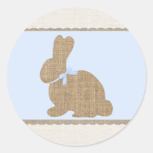 Blue & Burlap Rustic Bunny Easter Baby Shower Classic Round Sticker